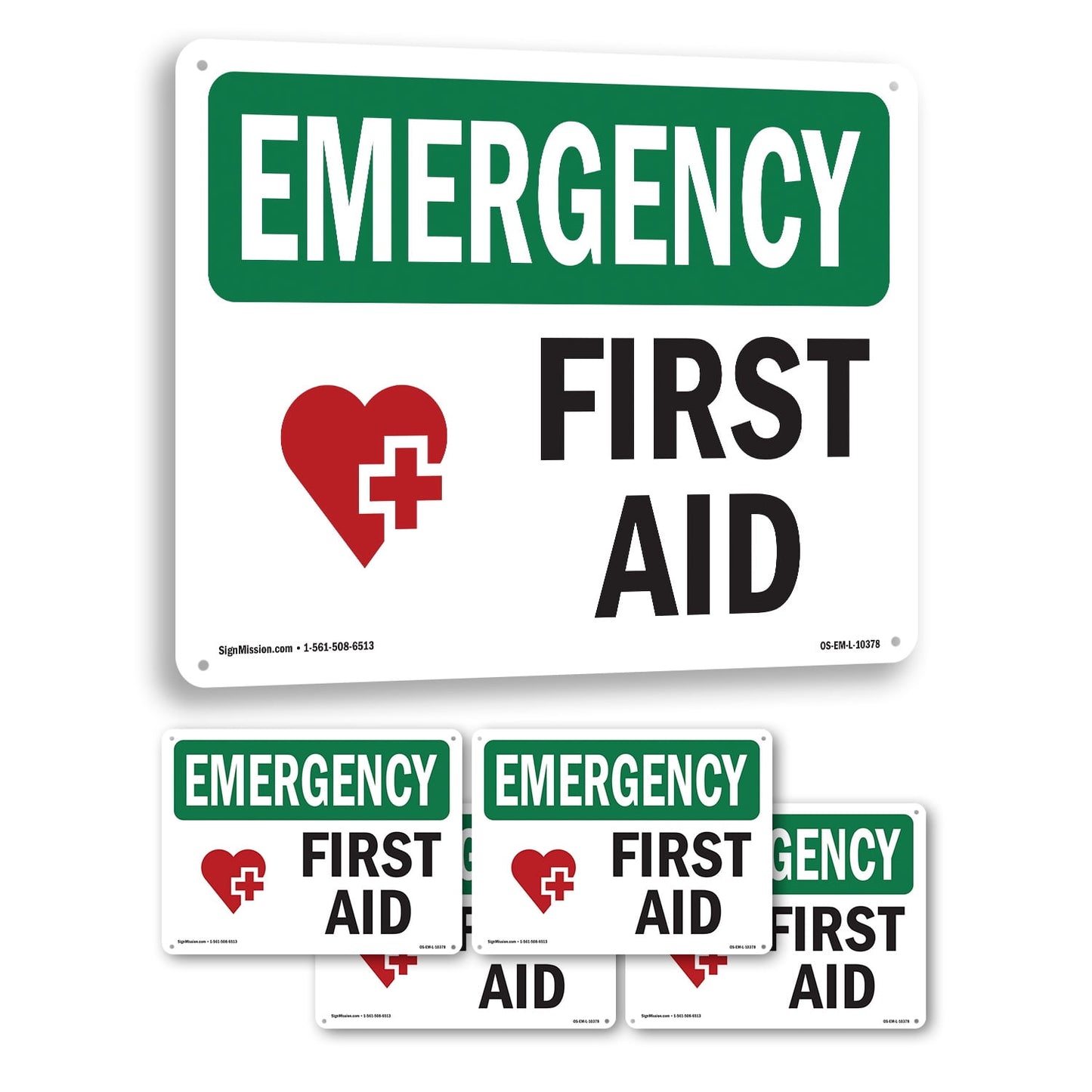 First Aid With Symbol OSHA Emergency Aluminum Sign 10 Inch x 7 Inch - 5 Pack