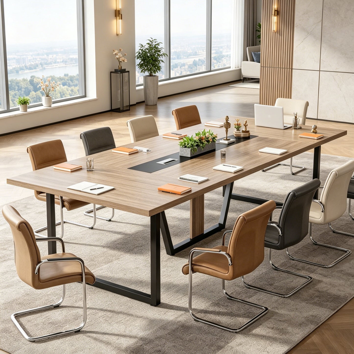 Fnova 94"Large Conference Table for 8-10 People, Modern Executive Meeting Table with Cable Management & Adjustable Feet, Heavy-Duty Office Conference Desk for Boardroom, Training Room