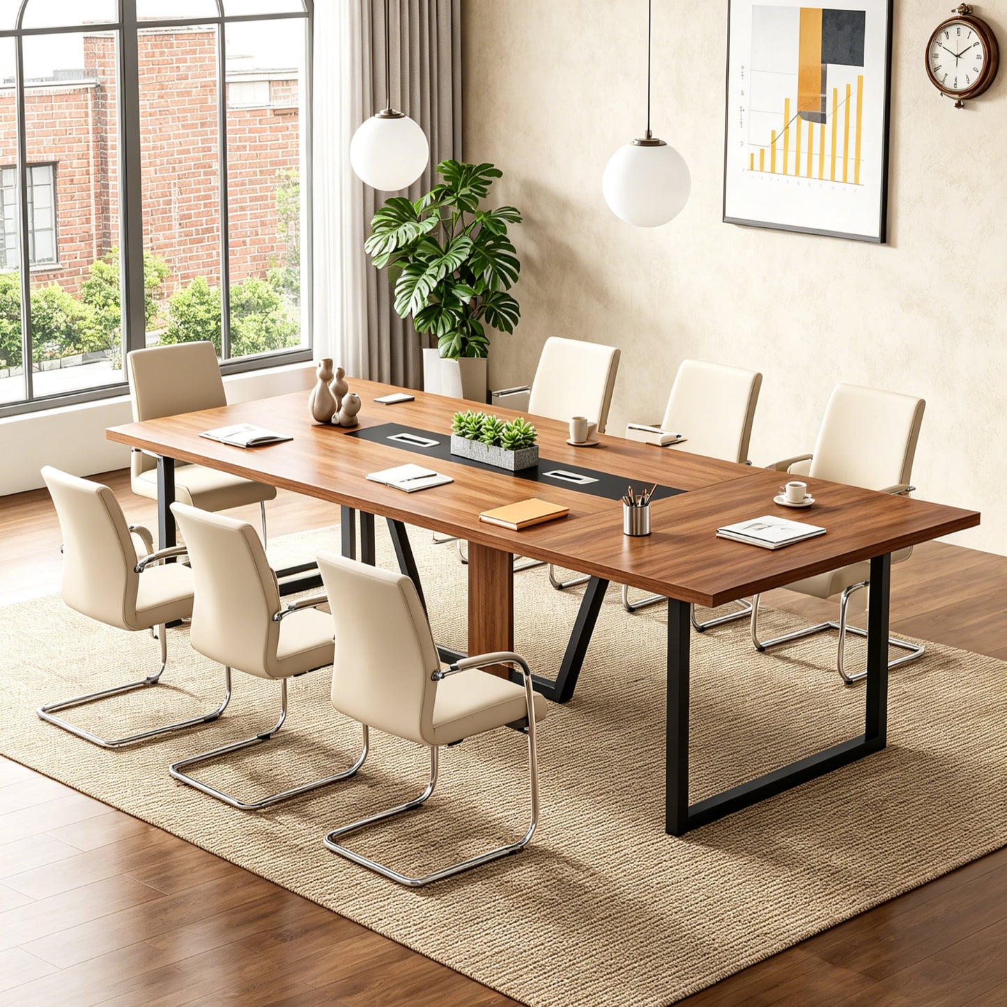 Fnova 94"Large Conference Table for 8-10 People, Modern Executive Meeting Table with Cable Management & Adjustable Feet, Heavy-Duty Office Conference Desk for Boardroom, Training Room