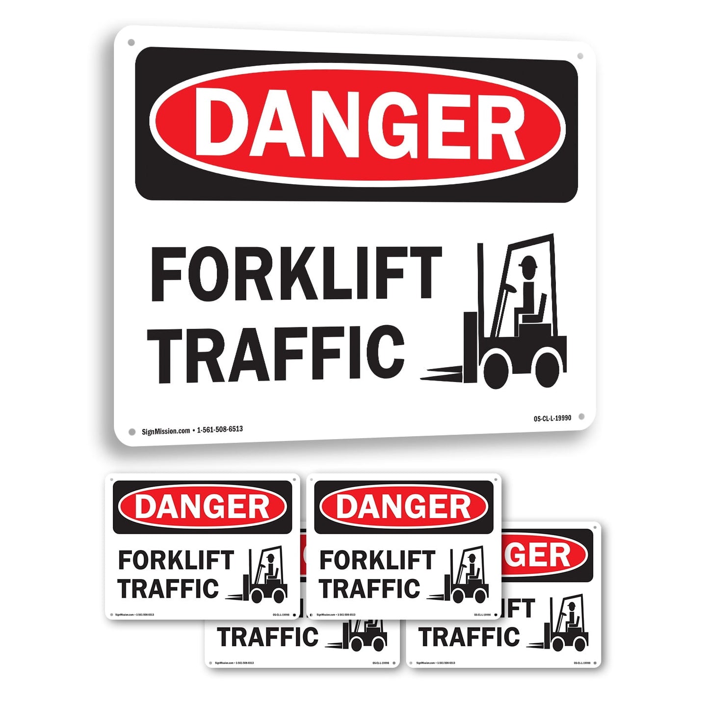 Forklift Traffic OSHA Danger Rigid Plastic Sign 24 Inch x 18 Inch - 5 Pack