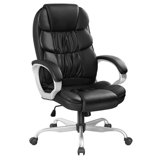 Furmax High Back Office Adjustable Ergonomic Desk Padded Armrests Executive PU Leather Swivel Task Chair with Lumbar Support, Black