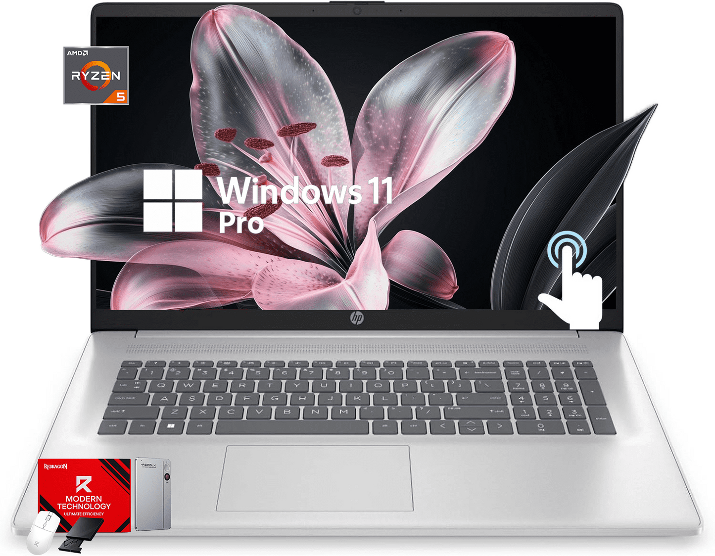 HP 17.3-inch Flagship Touchscreen Laptop - AI-Powered Copilot, AMD R5-7530U(up to 4.5GHz), Wi-Fi 6, 8G RAM, 256GB SSD, Win 11 Pro, w/Accessories