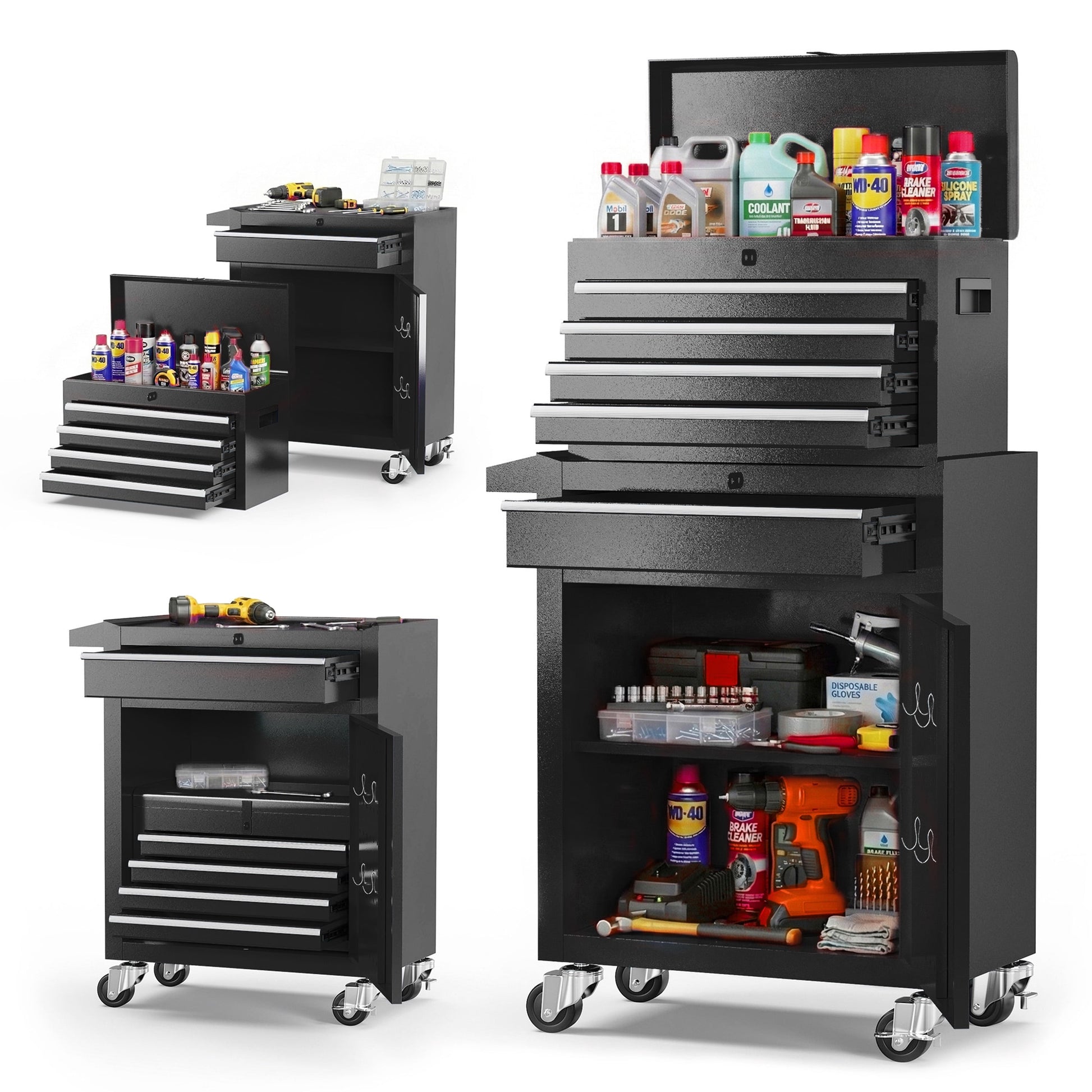 Tool Chest, 5-Drawer Rolling Tool Storage Cabinet with Detachable Top Tool Box, Universal Lockable Wheels