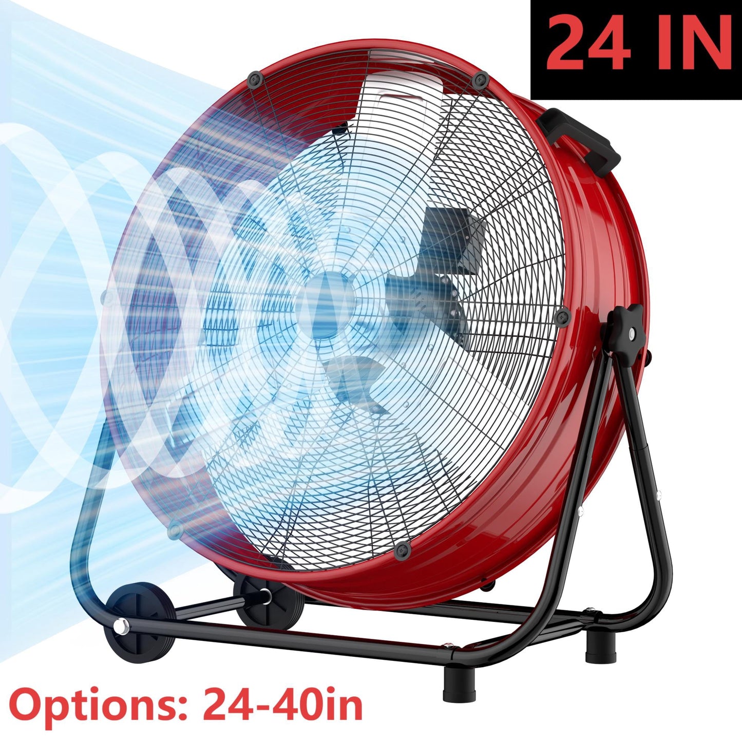 Industrial Drum Fan 24", High Velocity, 5650 CFM, 3-Speed, Heavy Duty Metal Fan for Commercial, Factory(Black)