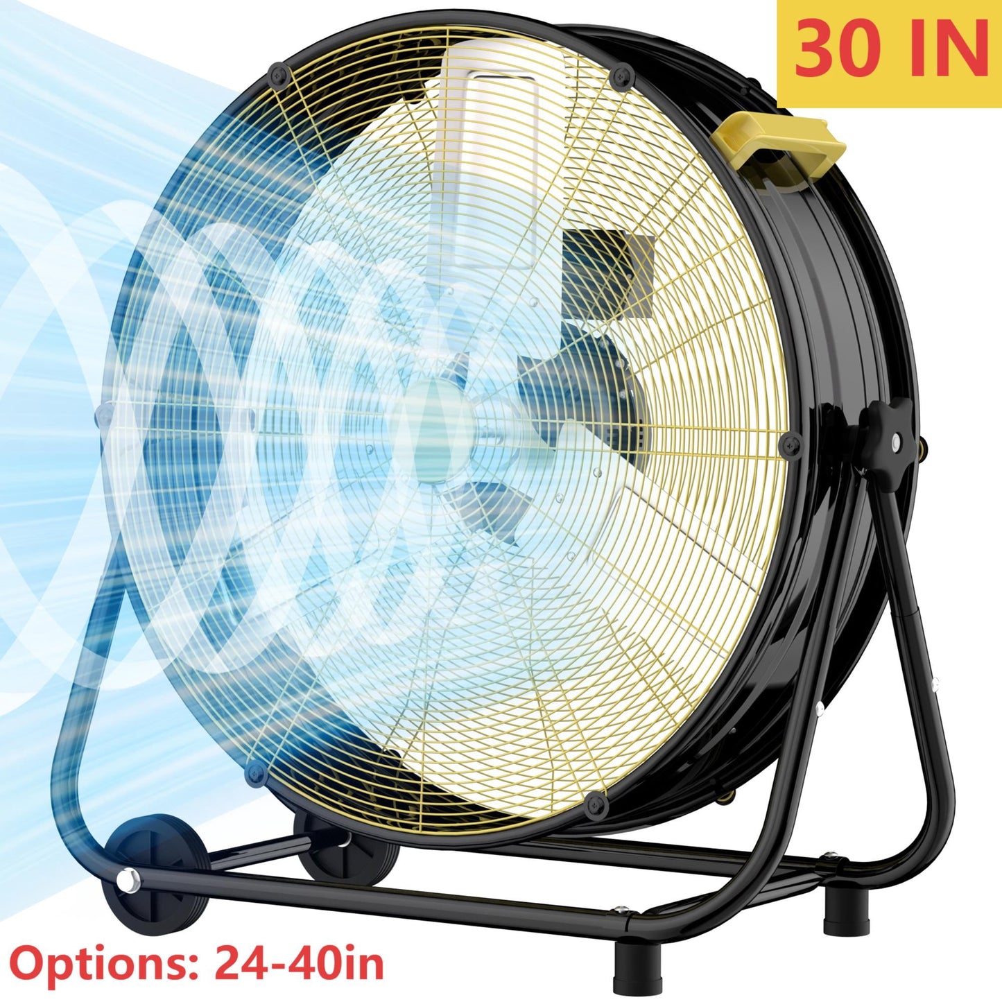Industrial Drum Fan 24", High Velocity, 5650 CFM, 3-Speed, Heavy Duty Metal Fan for Commercial, Factory(Black)