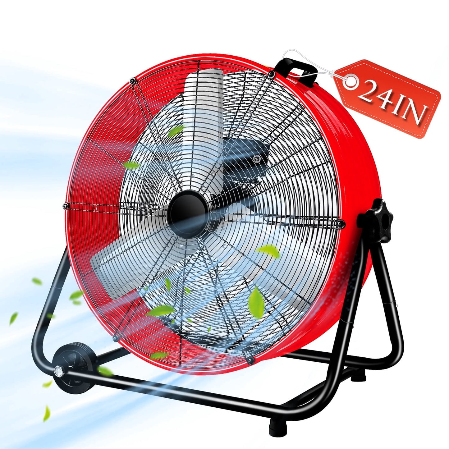 Industrial Fan 24" up to 8800 CFM, High Velocity Fan with 3 Speeds, Heavy Duty Blower Equipped Waterproof Cover, 360° Adjustment, Green