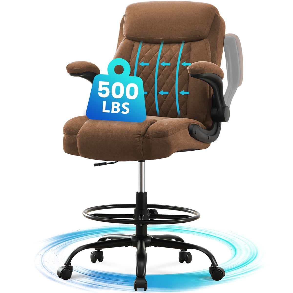 JONPONY Tall Office Chair for Standing Desk, Ergonomic High Office Chair with Adjustable Foot Ring, Flip-Up Armrests, Lumbar Support for Home office ,Dark Gray