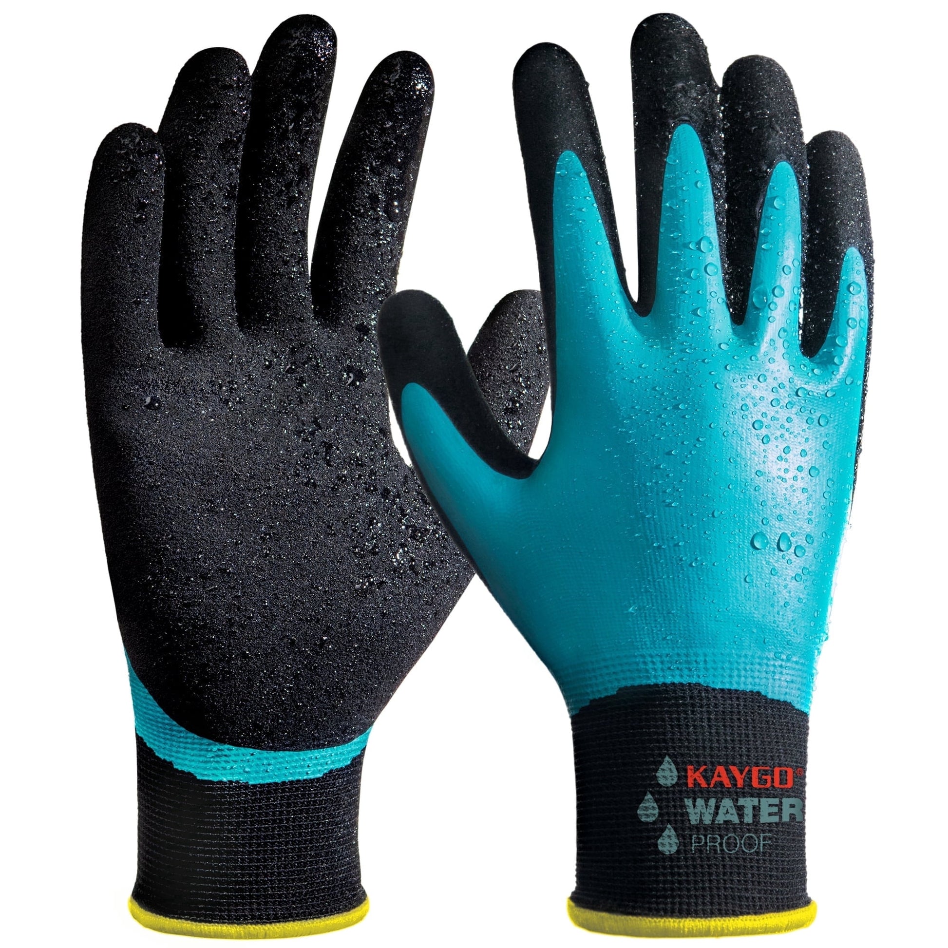 KAYGO Waterproof Work Gloves for Men and Women, Rubber Coated Non-slip Working Gloves for Garden, Outdoor Construction, KG150, Blue, L