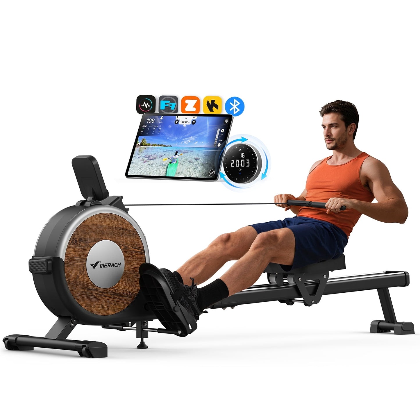 MERACH Magnetic Rowing Machine 350lbs Weight Capacity, 16 Levels of Quiet Resistance, Bluetooth Rowing Machine for Home Workout
