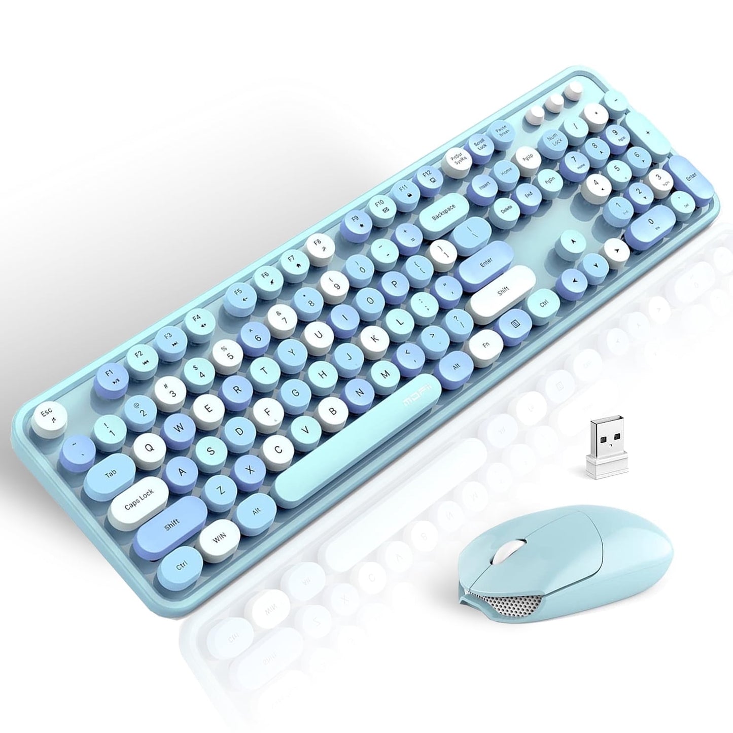 MOFII Wireless Keyboard and Mouse Combo 2.4GHz Retro Full-Size Keyboard with Number Pad and Cute Wireless Mouse for PC Desktop Laptop Mac Windows (Green)