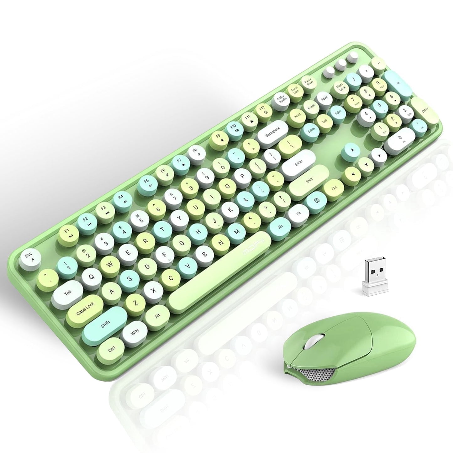 MOFII Wireless Keyboard and Mouse Combo 2.4GHz Retro Full-Size Keyboard with Number Pad and Cute Wireless Mouse for PC Desktop Laptop Mac Windows (Green)