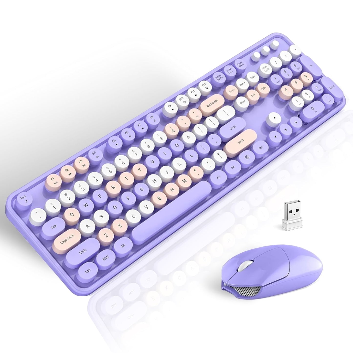 MOFII Wireless Keyboard and Mouse Combo 2.4GHz Retro Full-Size Keyboard with Number Pad and Cute Wireless Mouse for PC Desktop Laptop Mac Windows (Green)