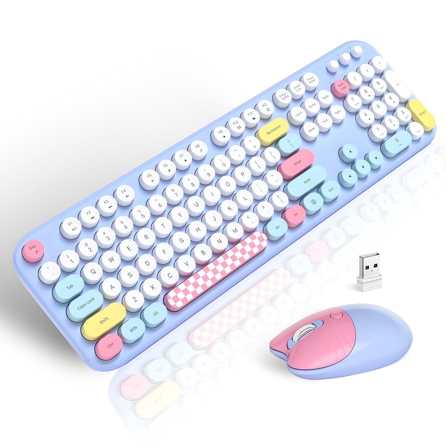 MOFII Wireless Keyboard and Mouse Combo 2.4GHz Retro Full-Size Keyboard with Number Pad and Cute Wireless Mouse for PC Desktop Laptop Mac Windows (Green)