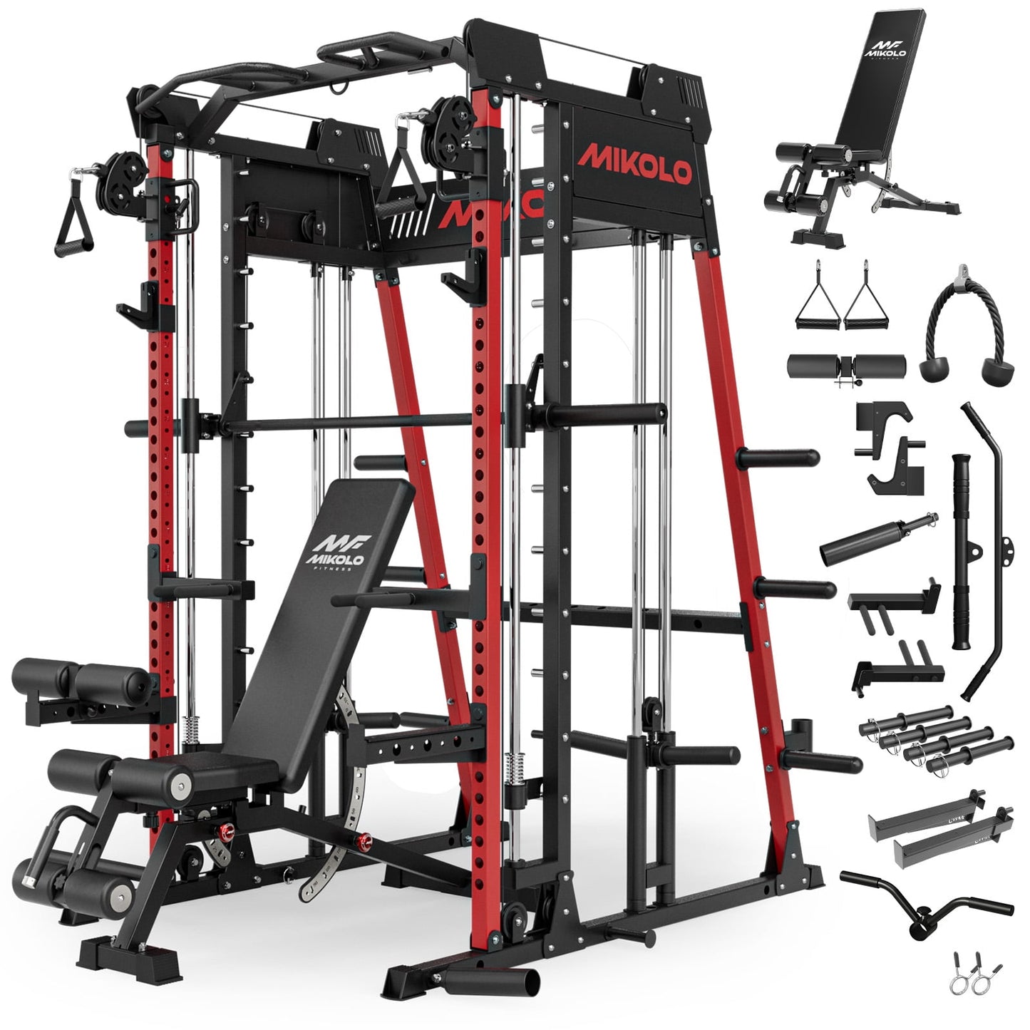 Mikolo M11 Smith Machine Home Gym, 2200LBS Power Rack with Functional Trainer, Cable Crossover, LAT Pulldown, Low Row, Landmine and Plate Storage for Full Body Strength Training