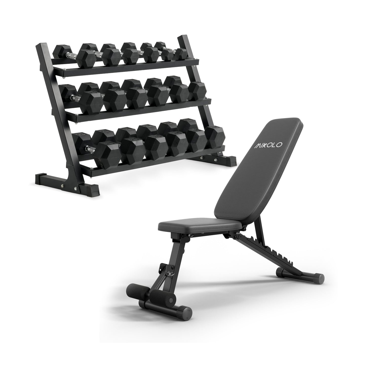 Mikolo Rubber Hex Dumbbell Set with Racks, Option in 450lbs, Strength Training Weight Set Home Gym