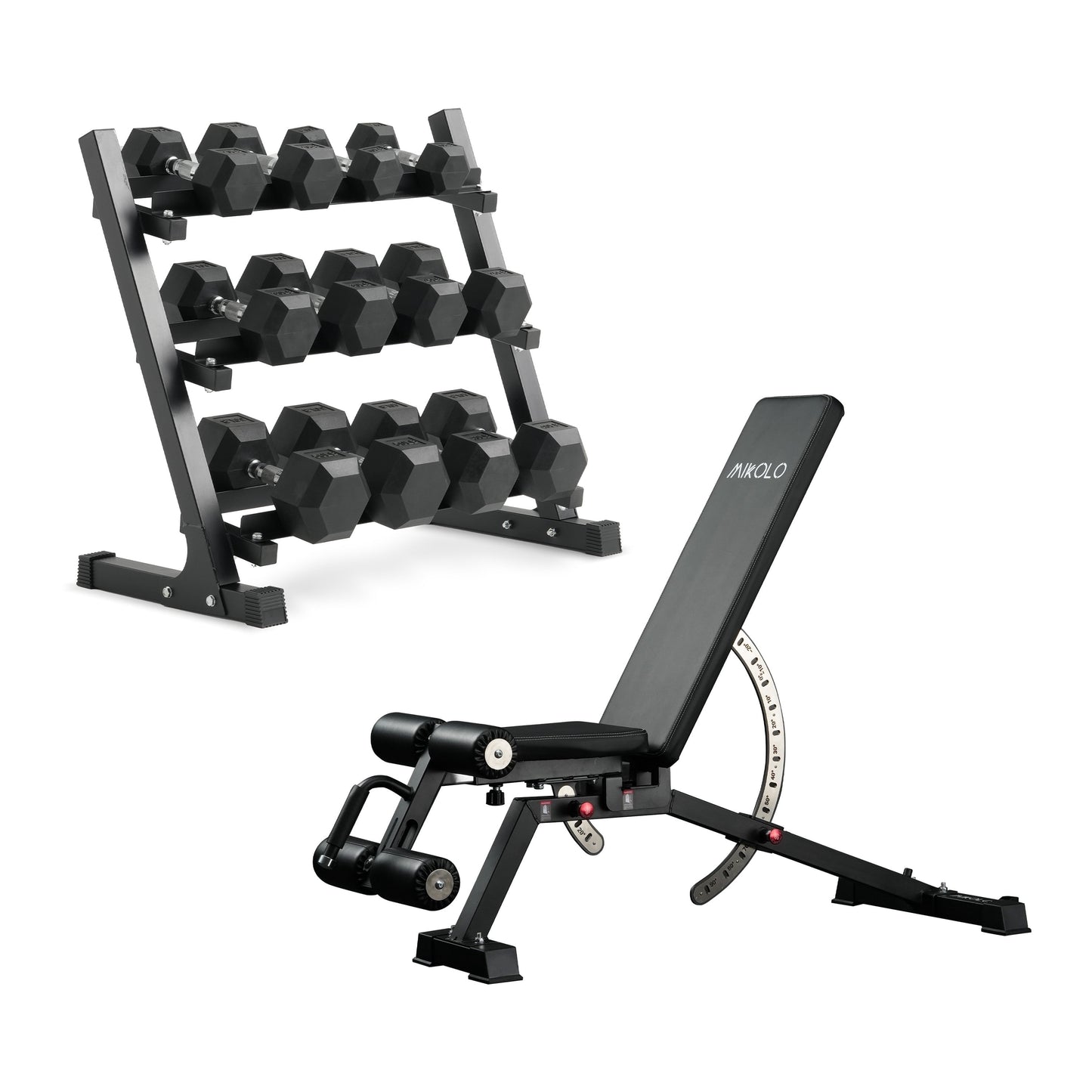 Mikolo Rubber Hex Dumbbell Set with Racks, Option in 450lbs, Strength Training Weight Set Home Gym