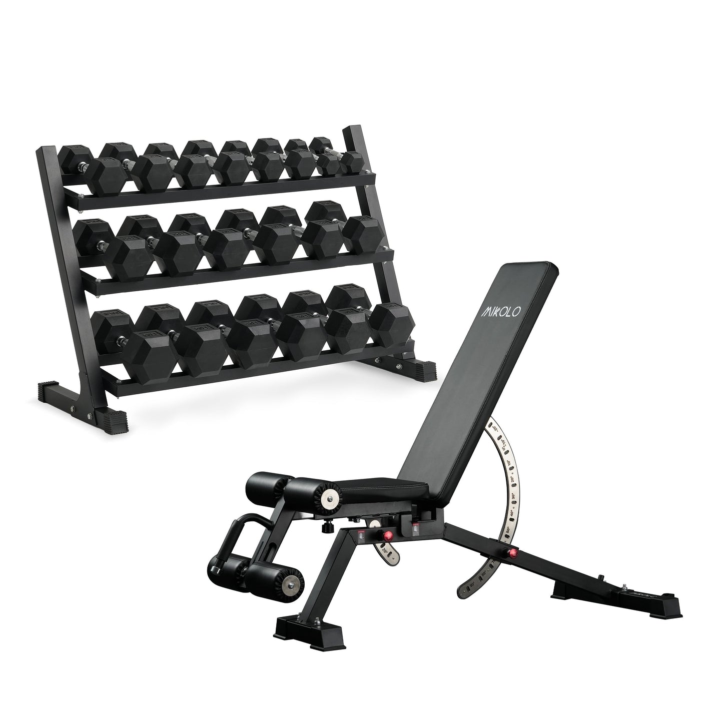 Mikolo Rubber Hex Dumbbell Set with Racks, Options in 550lbs, Strength Training Weight Set Home Gym