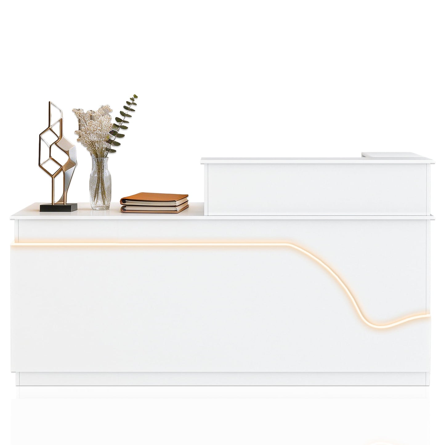 STICCIO L-Shaped Reception Desk with RGB LED Lights, 3 AC Outlets, USB-C and Combination Lock Drawer, 78 x 63 inch Front Desk for Office Lobby Salon