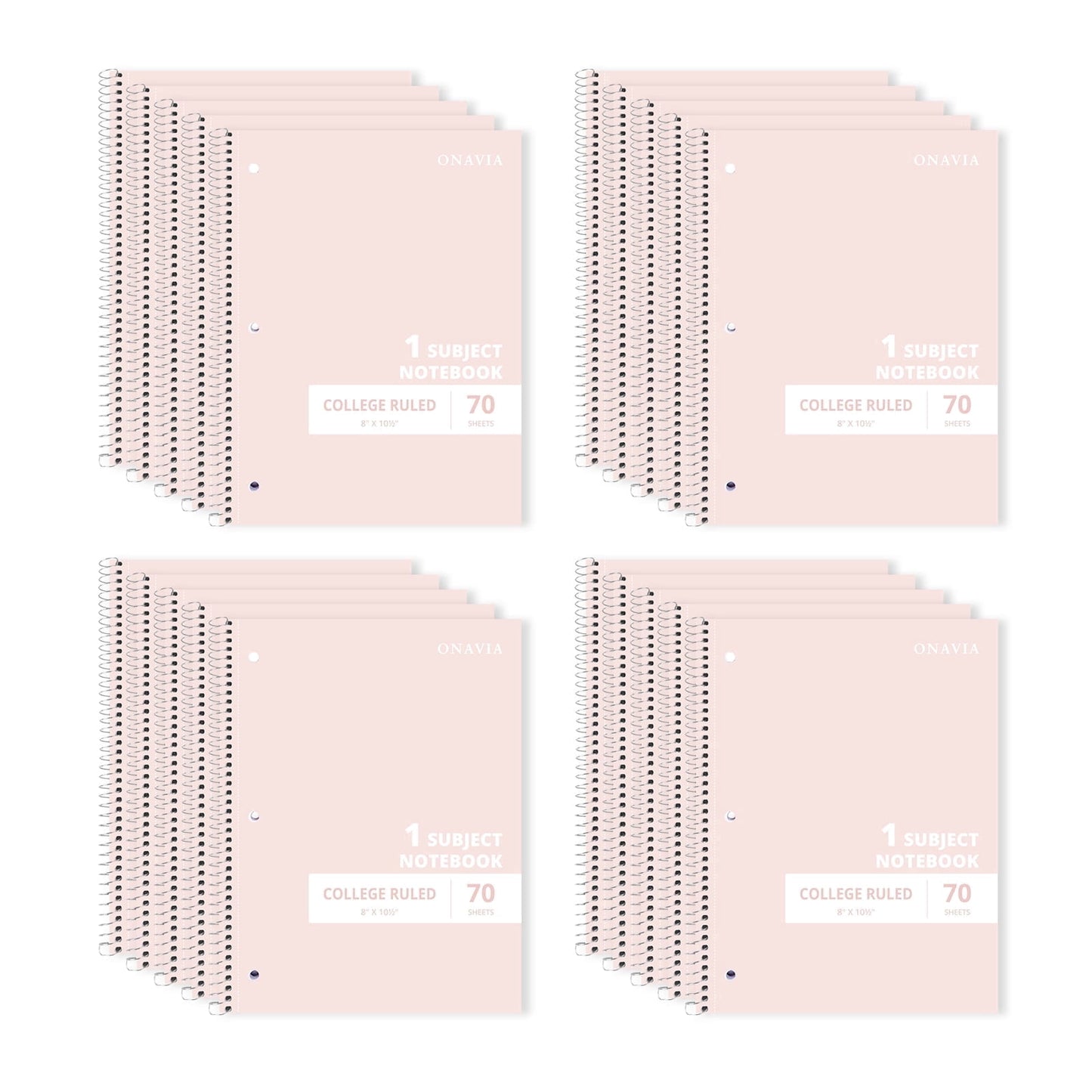 ONAVIA Spiral Notebook, College Ruled, 1 Subject Notebook Bulk, 5 Pack, 8" x 10.5", Durable Cardboard Back with 3 Hole Punched Paper for&nbsp;Classroom and Office, 70 Sheets, Black