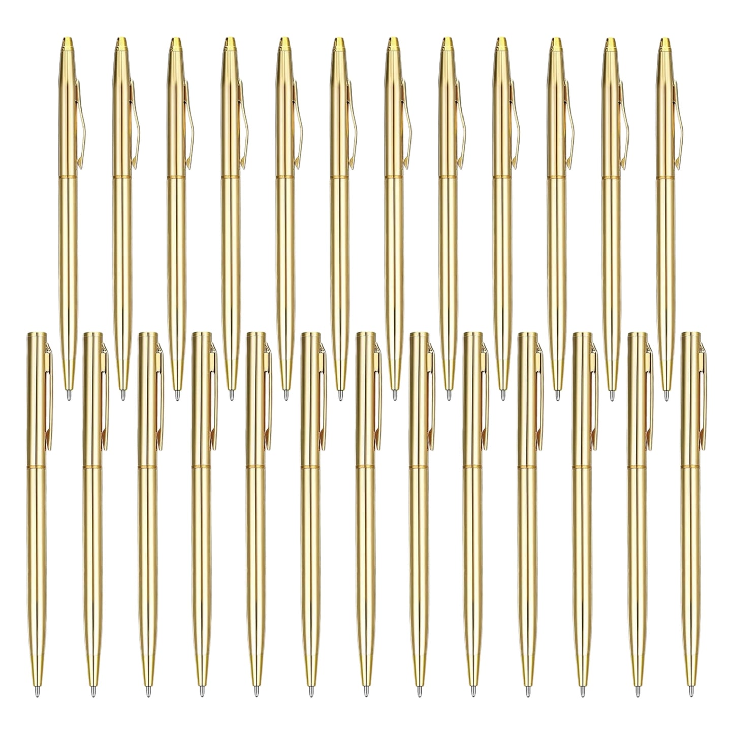Qianfeng 25 Pack Bulk Gold Pens (2 Styles) Retractable Ballpoint Pens with Black Ink, 1.0mm Tip, Ideal for Wedding Favors and Office Business Use