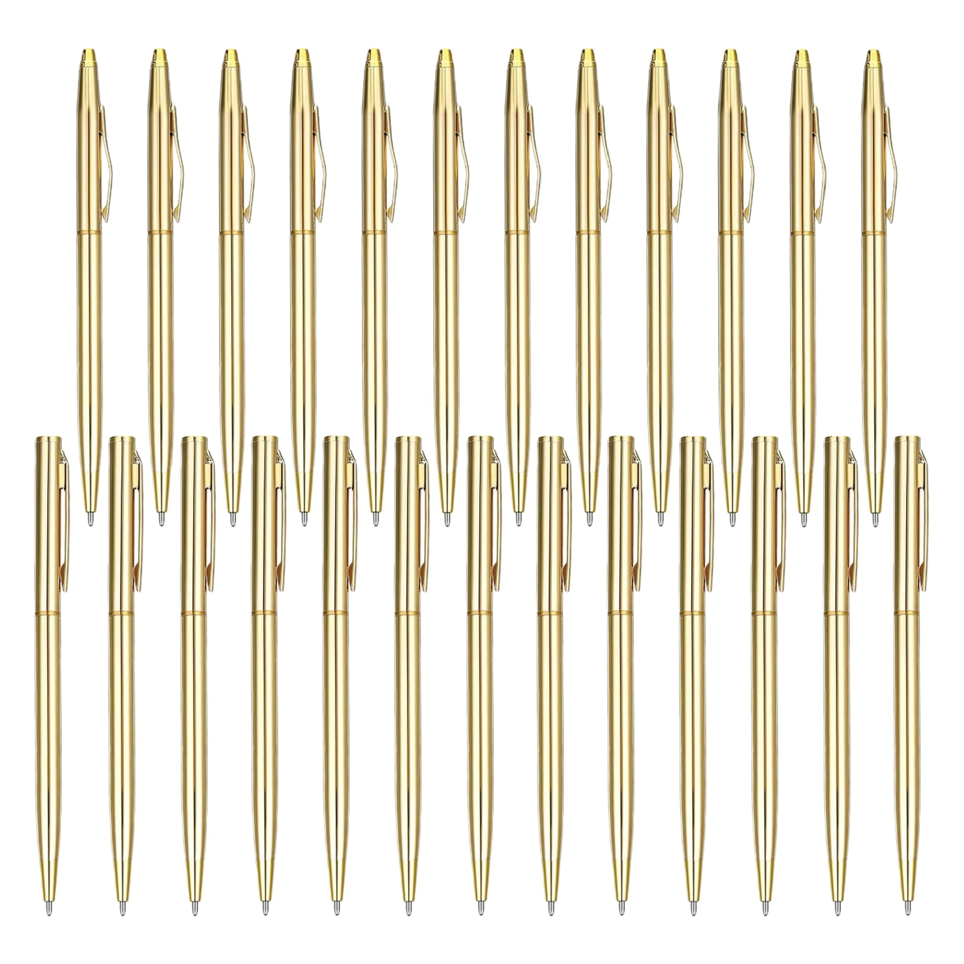 Qianfeng 25 Pack Bulk Gold Pens (2 Styles) Retractable Ballpoint Pens with Black Ink, 1.0mm Tip, Ideal for Wedding Favors and Office Business Use