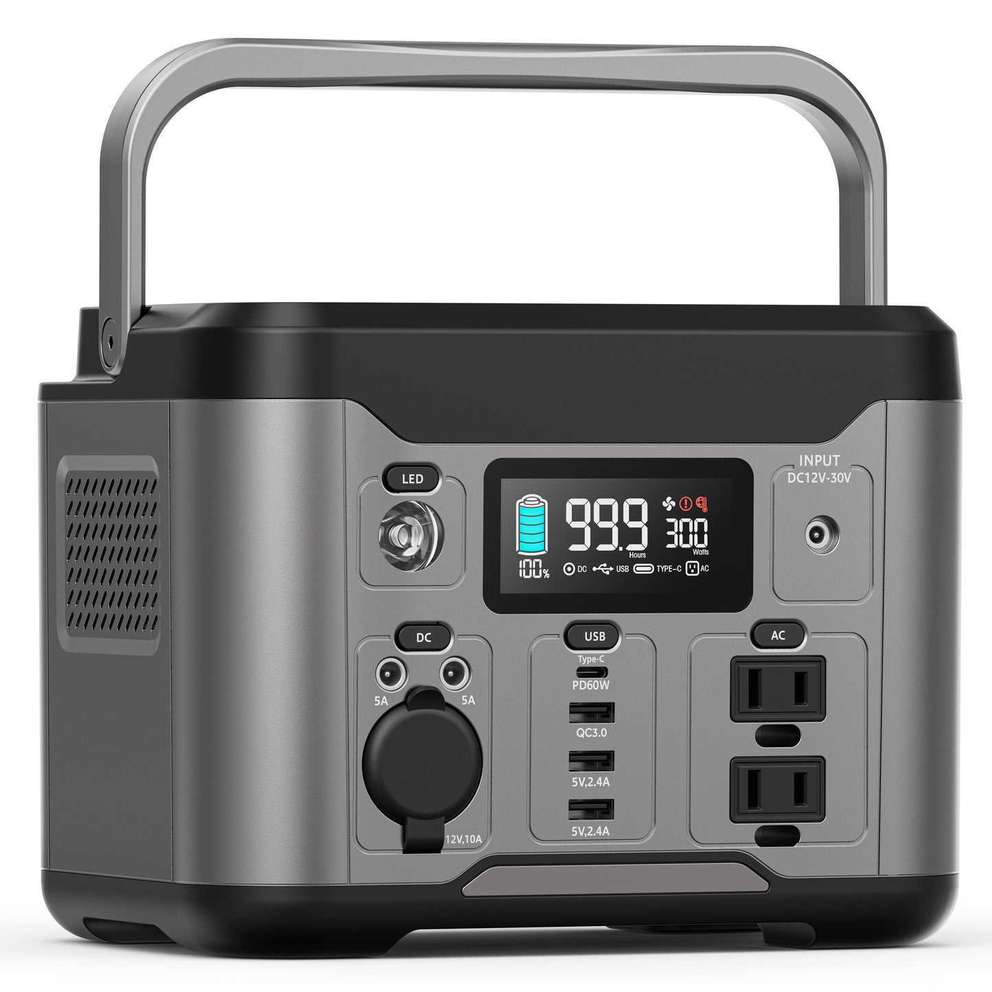 Qunler 300W 296Wh Portable Power Station, 60W PD Usb-C Backup Power Supply with Pure Sine Wave 120V AC Outlet for Outdoor Camping, Home Use and Emergencies, Gray