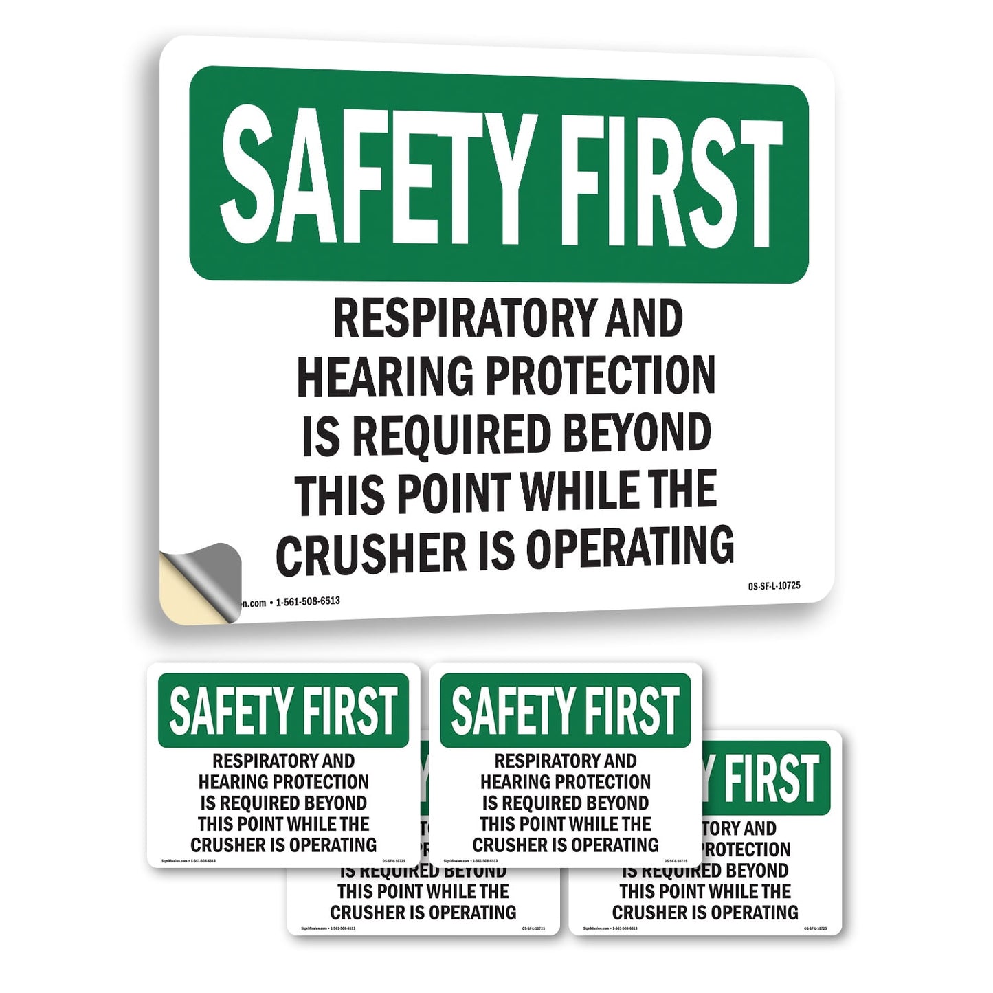 Respiratory And Hearing Protection Is Required OSHA SAFETY FIRST Vinyl Decal Label 18 Inch x 12 Inch - 5 Pack