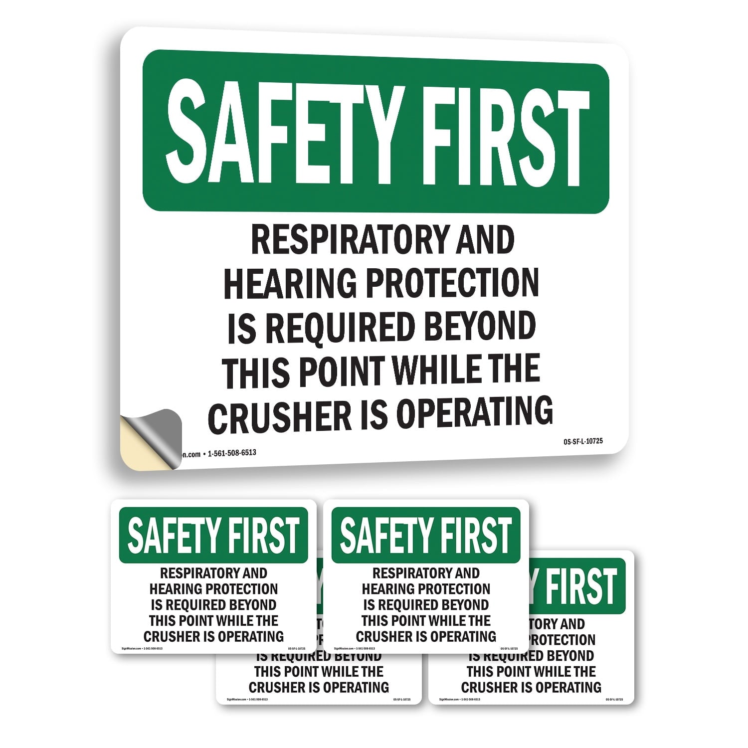 Respiratory And Hearing Protection Is Required OSHA SAFETY FIRST Vinyl Decal Label 18 Inch x 12 Inch - 5 Pack