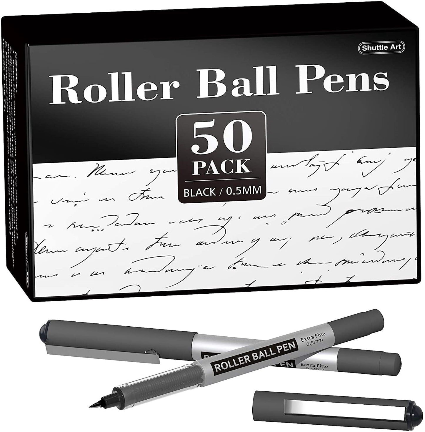 Shuttle Art Permanent RollerBall Pens, 25 Pack Blue Fine Point Roller Ball Pens, 0.5mm Liquid Ink Pens for Writing Journaling Taking Notes Office