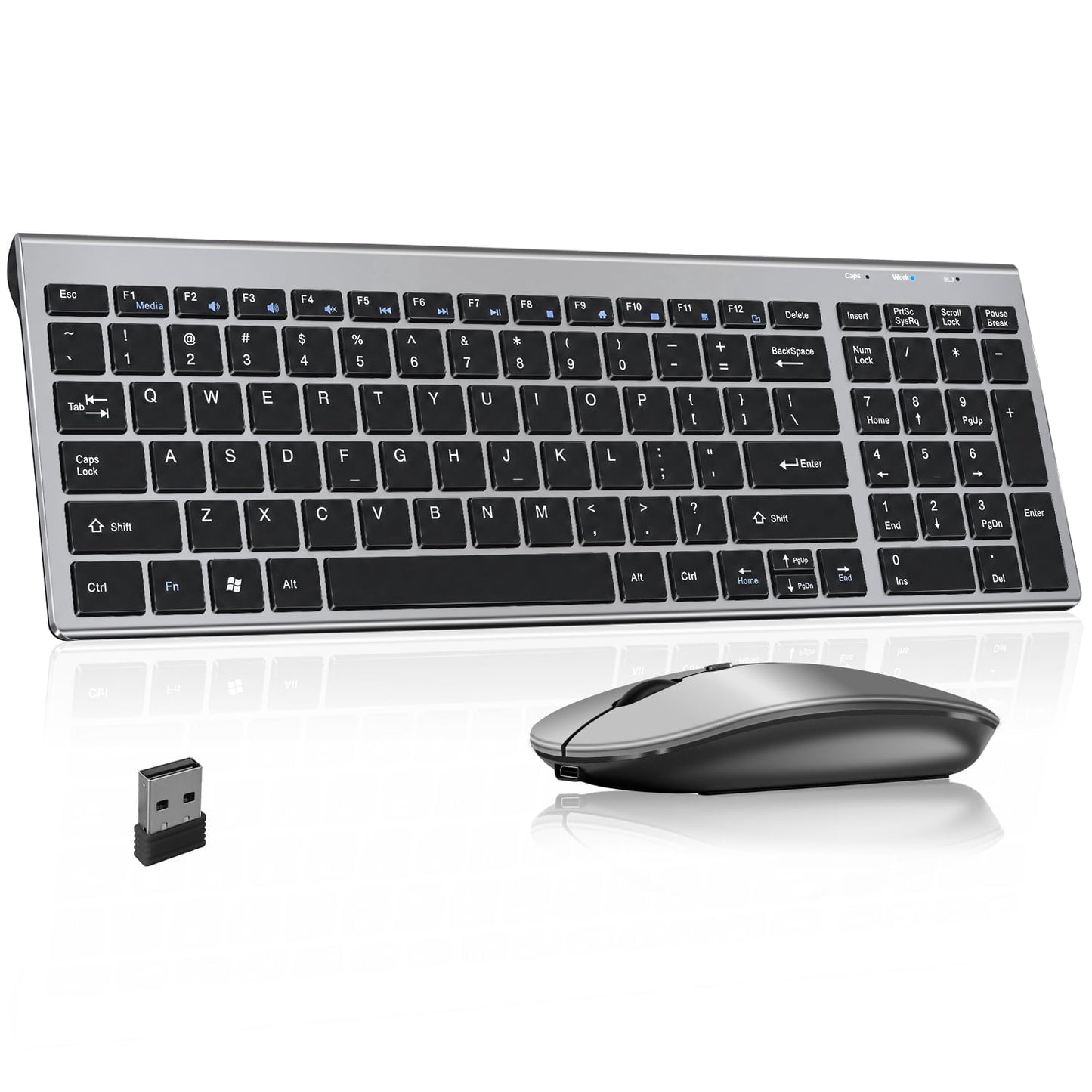 SANPTENT Slim Wireless Keyboard and Mouse Combo, Sleek Design, Rechargeable, Sleep Mode for Windows, Mac, Laptop, Space Gray