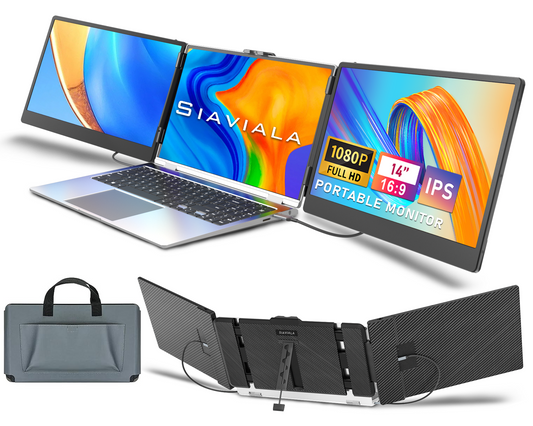 SIAVIALA 14" IPS Triple Portable Monitor for 13"-17.3" Laptops Extension, 1080P FHD Laptop Screen Extender Dual Monitor Screen, Type-C/USB-A/HDMI Plug & Play for Wins/Mac/Chrome