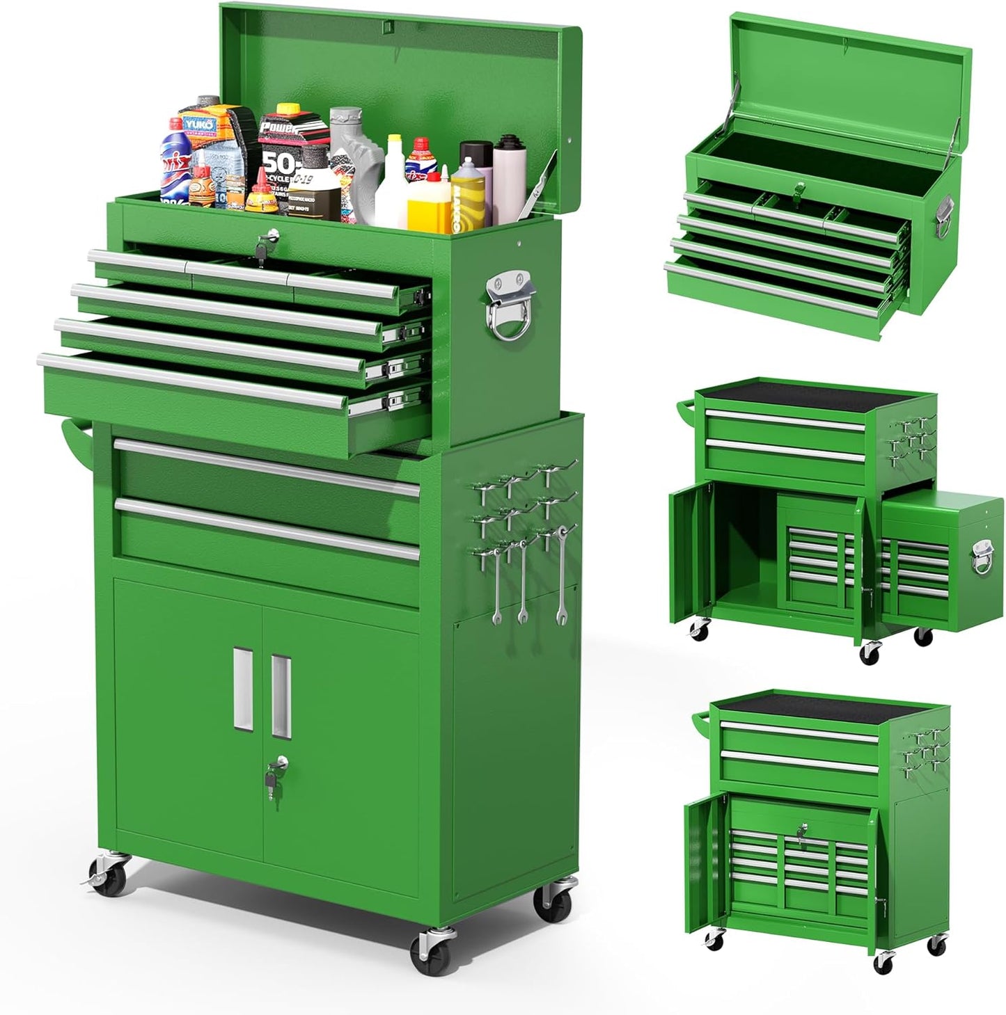 SOLAURA 8-Drawer Rolling Tool Chest Metal Tool Box Lockable Storage Cabinet with Wheels, Black