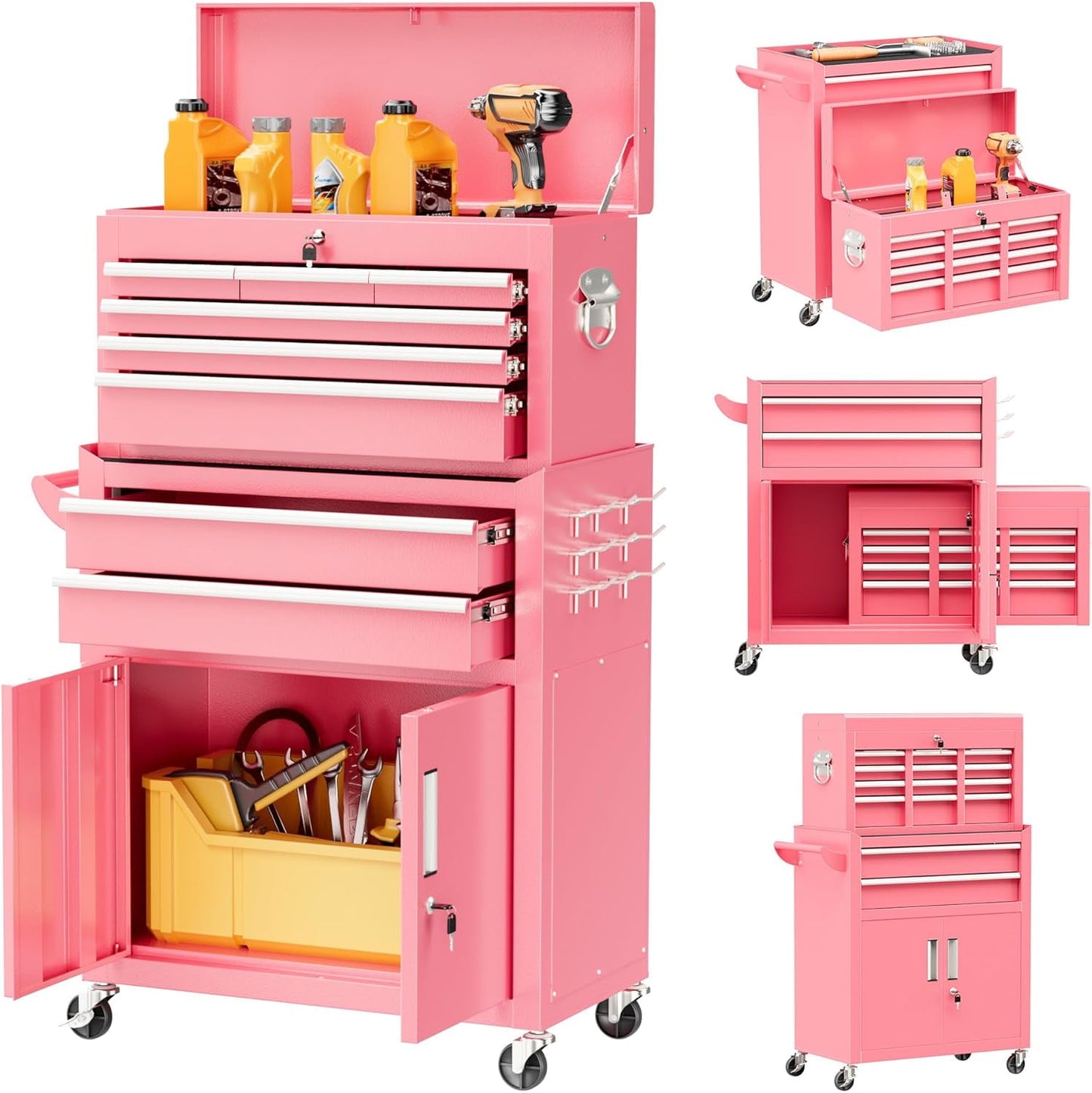 SOLAURA 8-Drawer Rolling Tool Chest Metal Tool Box Lockable Storage Cabinet with Wheels, Black
