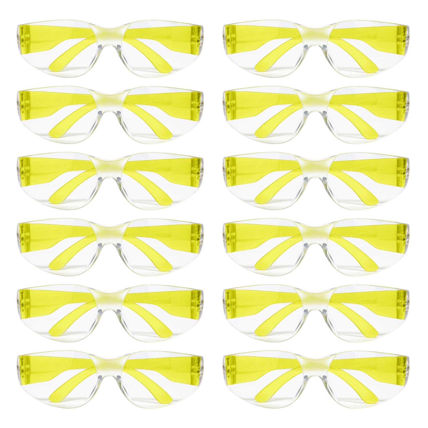 Bison Life Clear Safety Glasses, Pack of 12, ANSI Z87.1 Scratch & Impact Resistant, Polycarbonate Lens, One Size, Wrap Around Eyewear