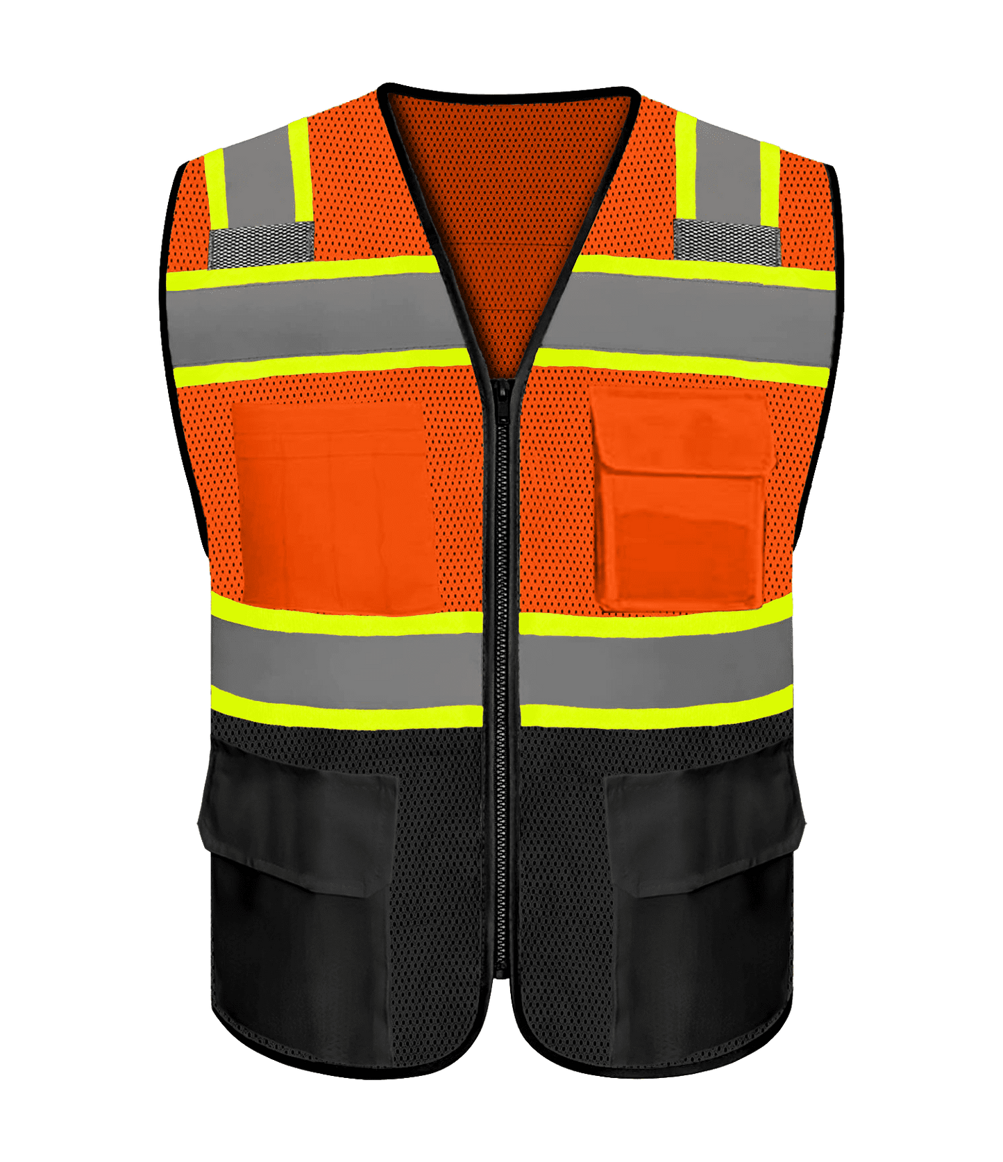 Safety Vest with 9 Pockets & Zipper Reflective High Visibility Vest Class 8 Outdoor Workwear Meets ANSI/ISEA