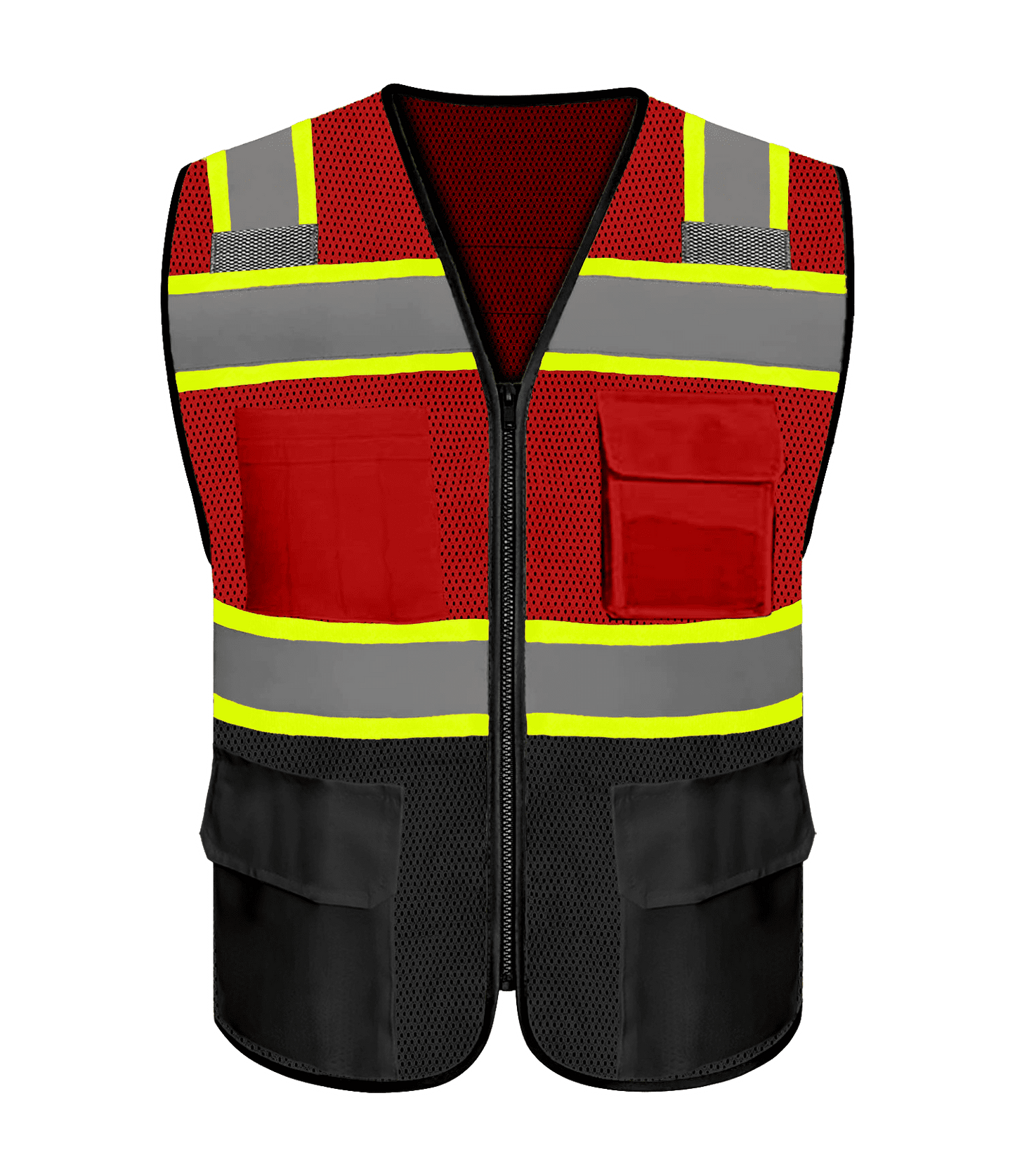 Safety Vest with 9 Pockets & Zipper Reflective High Visibility Vest Class 8 Outdoor Workwear Meets ANSI/ISEA