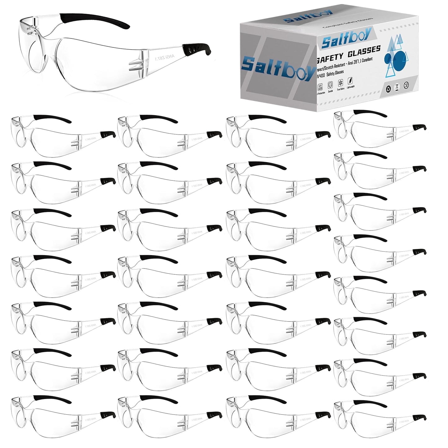 Salfboy Safety Glasses ANSI Z87.1 Anti Fog Clear Lens Safety Glasses for Men Women, Impact Resistant Scratch Resistant Protective Eyewear for Work,30 Pack