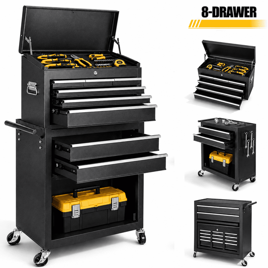 Seizeen 2-IN-1 Tool Chest & Cabinet, Large Capacity 8-Drawer Rolling Tool Box Organizer with Wheels Lockable, Black