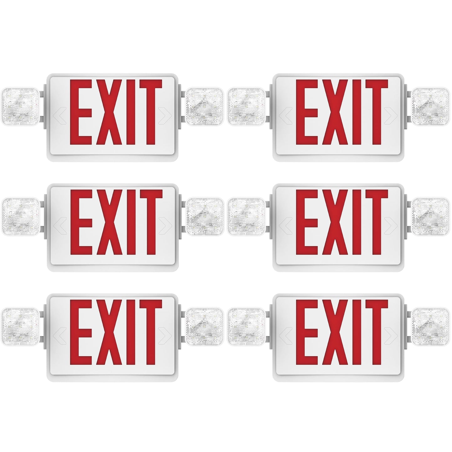 Sunco 6 Pack Red Exit Signs With Emergency Lights, Two Adjustable Square LED Lights, 94V-0 Fire Resistant, Backup Battery, 120-277V, Wall Or Ceiling Mount, Commercial Grade Double Sided UL