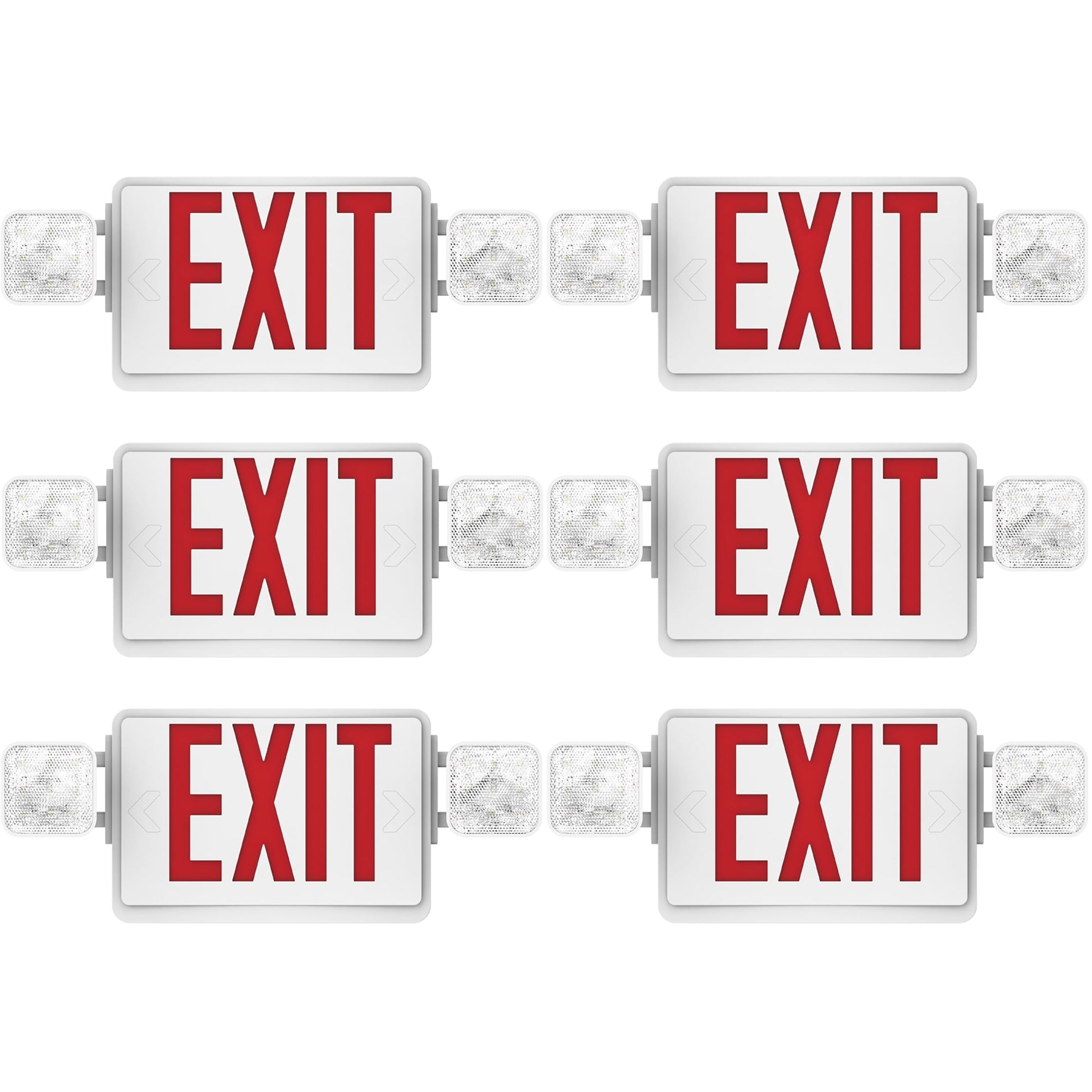 Sunco 6 Pack Red Exit Signs With Emergency Lights, Two Adjustable Square LED Lights, 94V-0 Fire Resistant, Backup Battery, 120-277V, Wall Or Ceiling Mount, Commercial Grade Double Sided UL