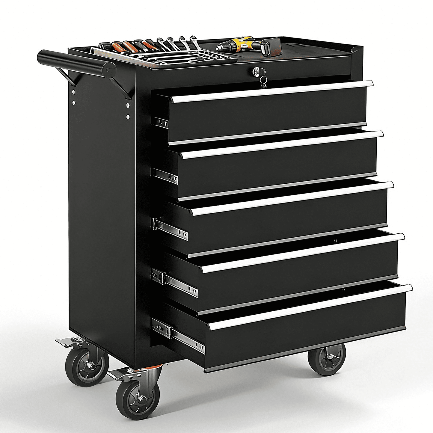 Seizeen Cold Rolled Steel 5-Drawers Tool Chest, Rolling Tool Box on Wheels for Garage Workshop, Green Tool Storage Cabinet
