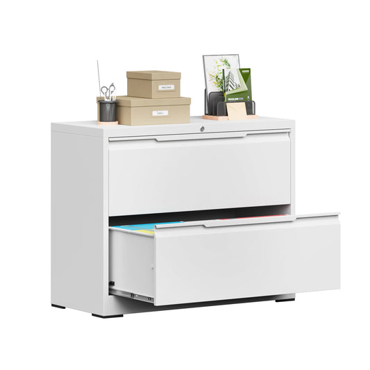 Topass Lateral File Cabinets with Lock, 2 Drawer Steel Wide Filing Organization Storage Cabinets, Steel File Cabinet for A4 Legal/Letter Size, Assembly Required (White, 2 Drawer - 36" W)