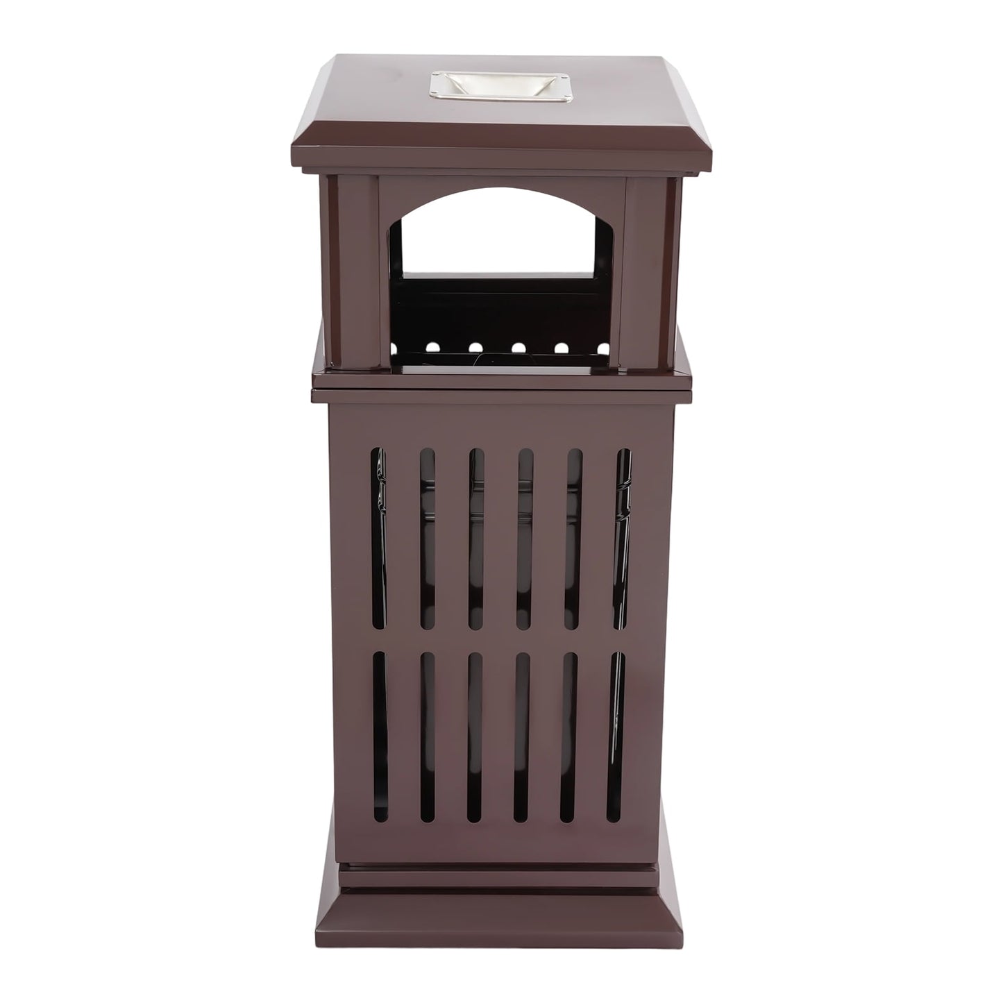 Trash Can with Lid, Large Commercial Garbage Waste for Yard Garage, Heavy Duty Industrial Waste Container (Dark Brown)