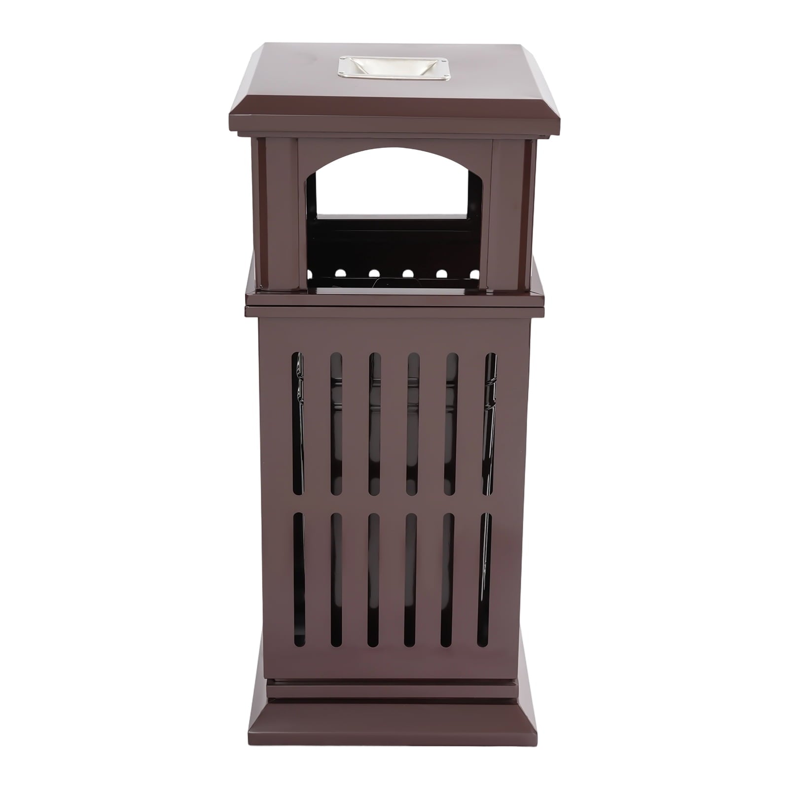 Trash Can with Lid, Large Commercial Garbage Waste for Yard Garage, Heavy Duty Industrial Waste Container (Dark Brown)