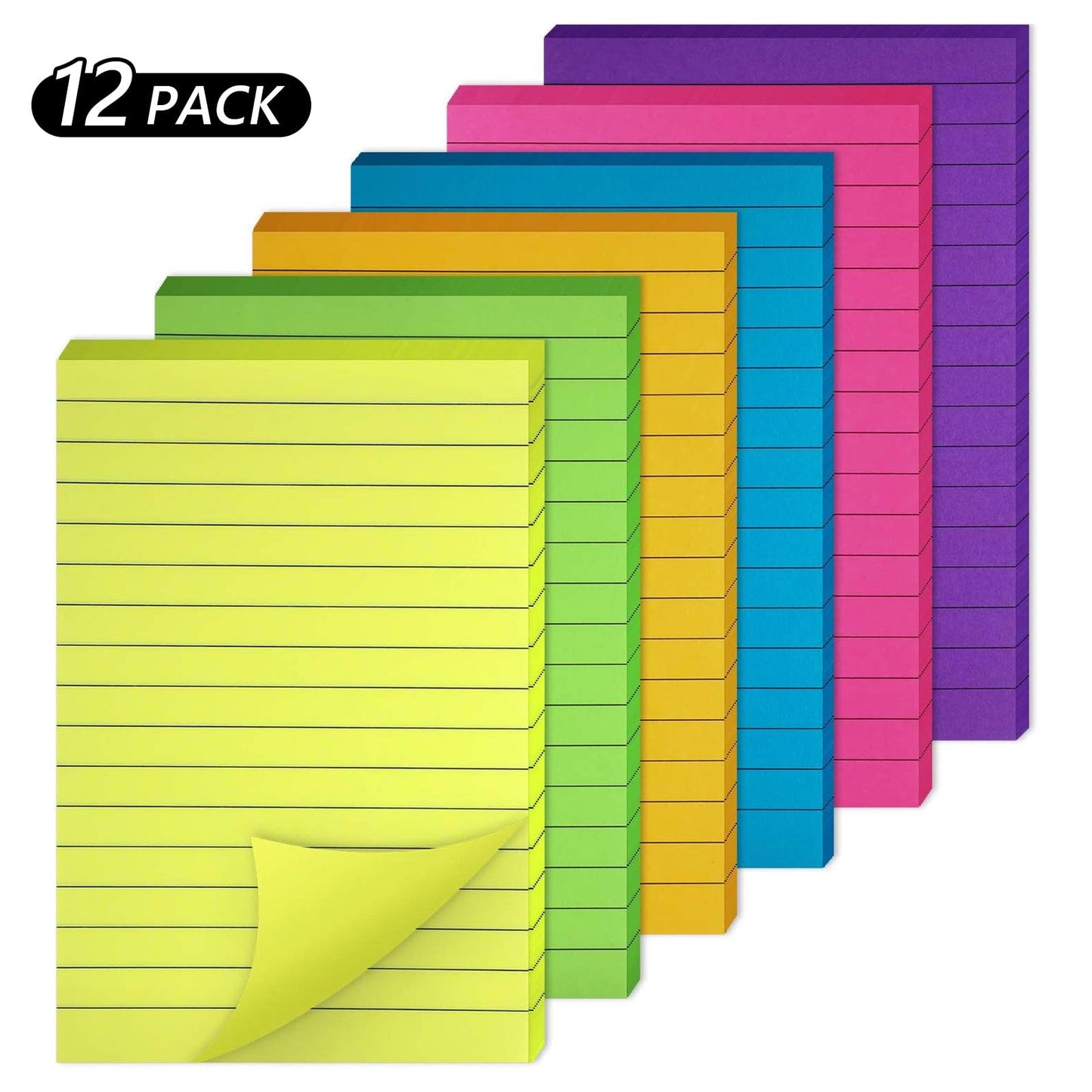 Tripumer 8 Pcs 45 Sheets Lined Self Sticky Notes Pad 4 x 6 Inch Adhesive Lined Paper for Writing Organizing Study