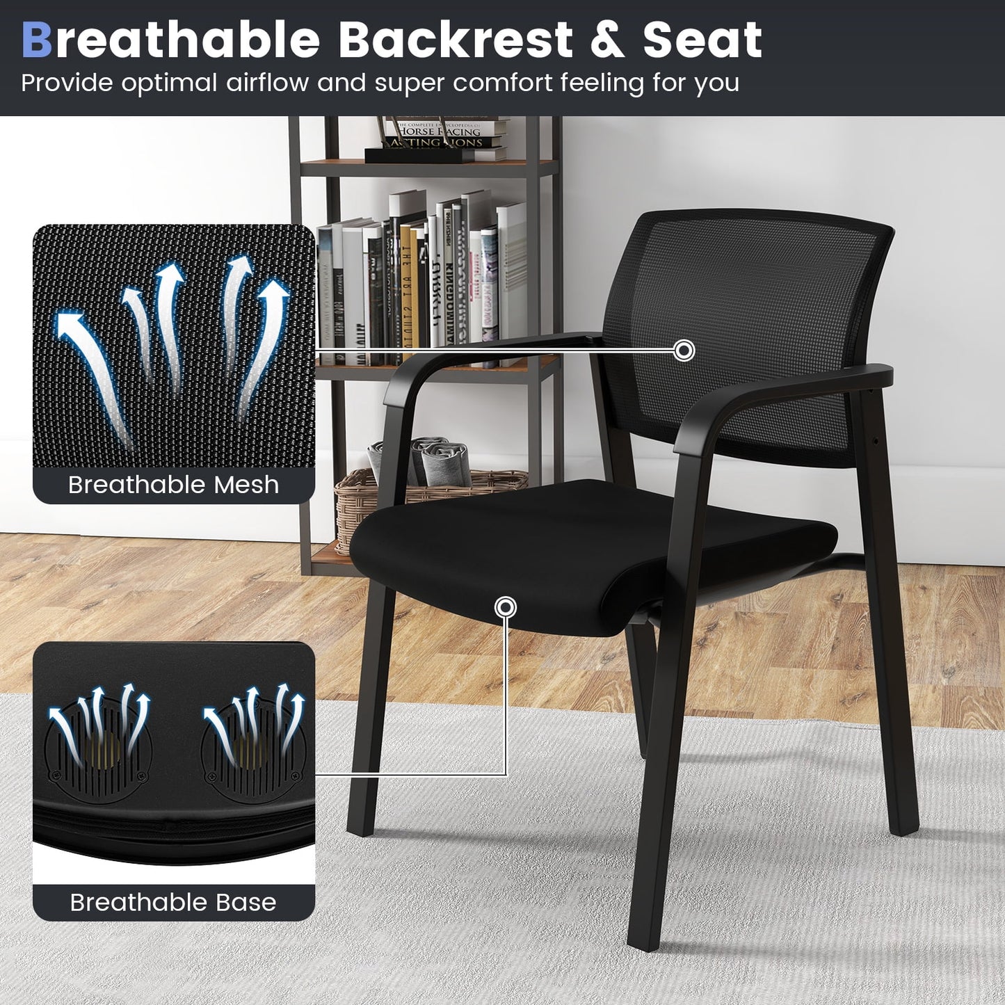Gymax 8-Pack Office Conference Chair Set Mesh Guest Reception Stack Chairs w/ Caster Wheels