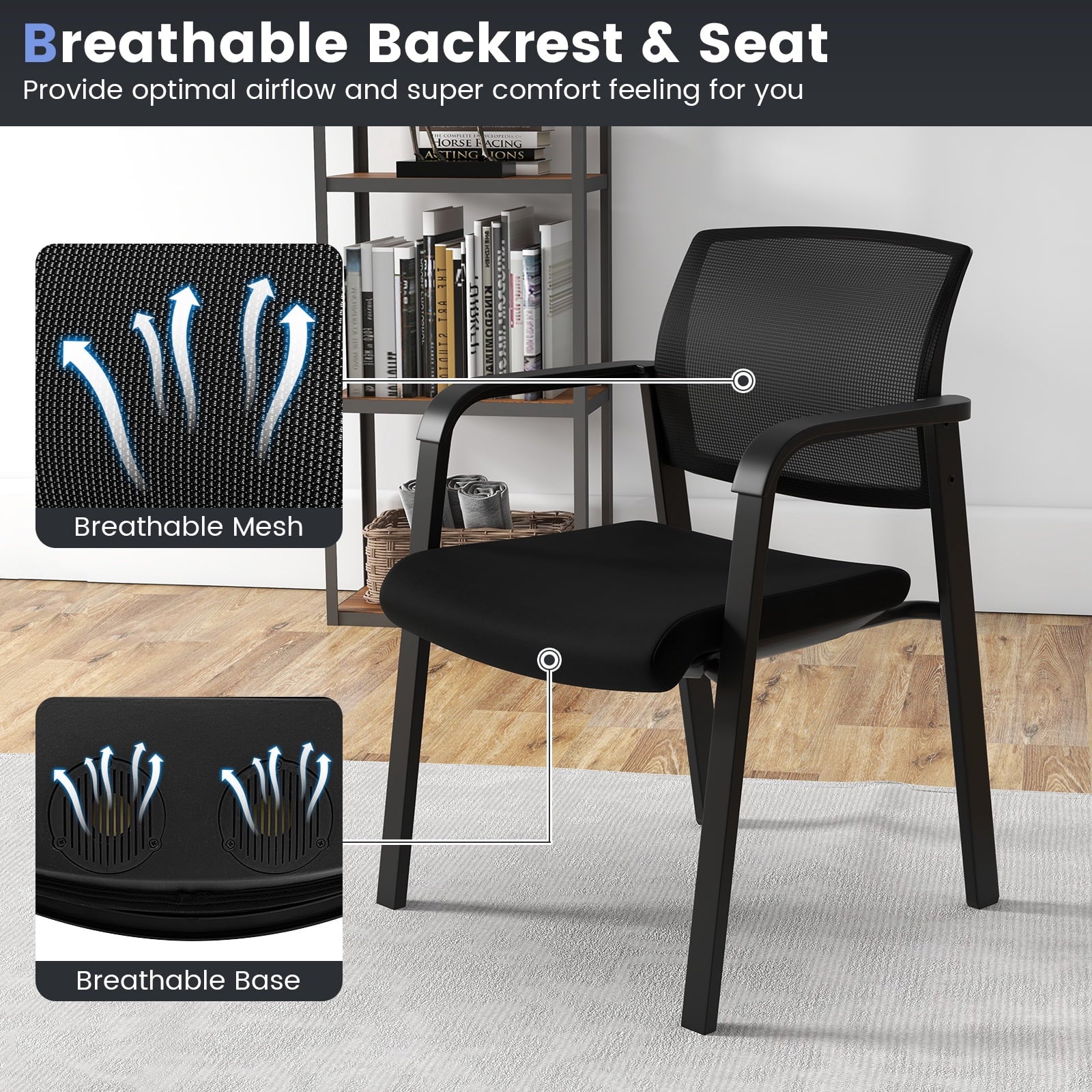 Gymax 8-Pack Office Conference Chair Set Mesh Guest Reception Stack Chairs w/ Caster Wheels