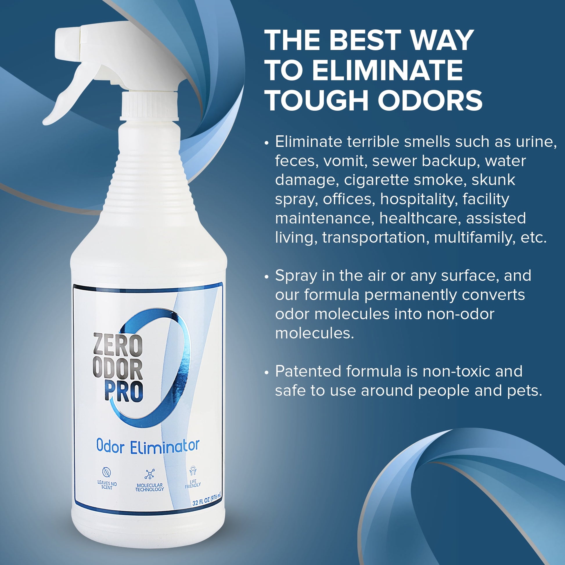Zero Odor Commercial Odor Eliminator Spray Smell Remover Air & Surface Deodorizer Couch Carpet 32 oz