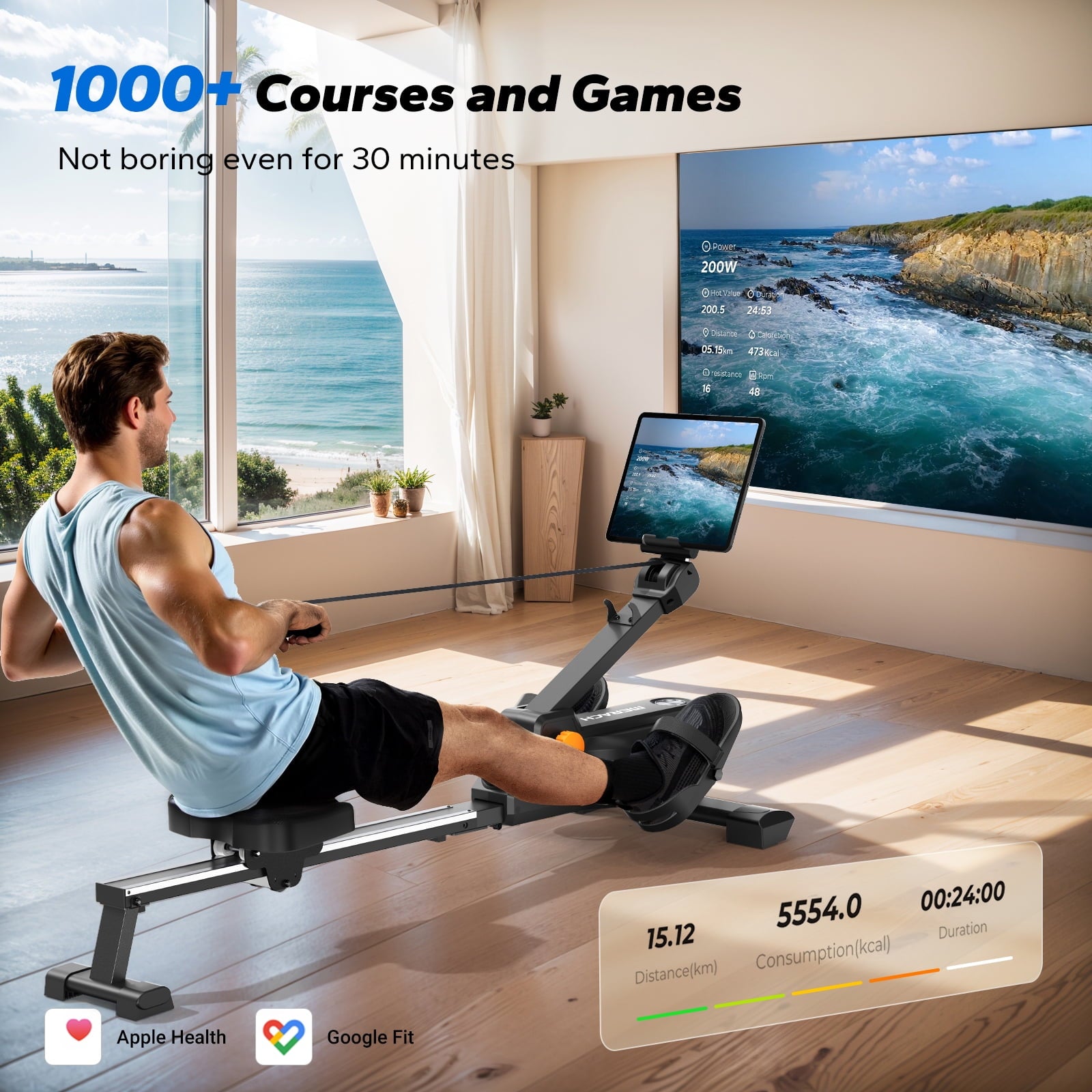 MERACH Magnetic Rowing Machine with 16 Levels, 350 lbs Weight Capacity, Silent Operation, Bluetooth App Support for Full-Body Home Fitness & Weight Loss