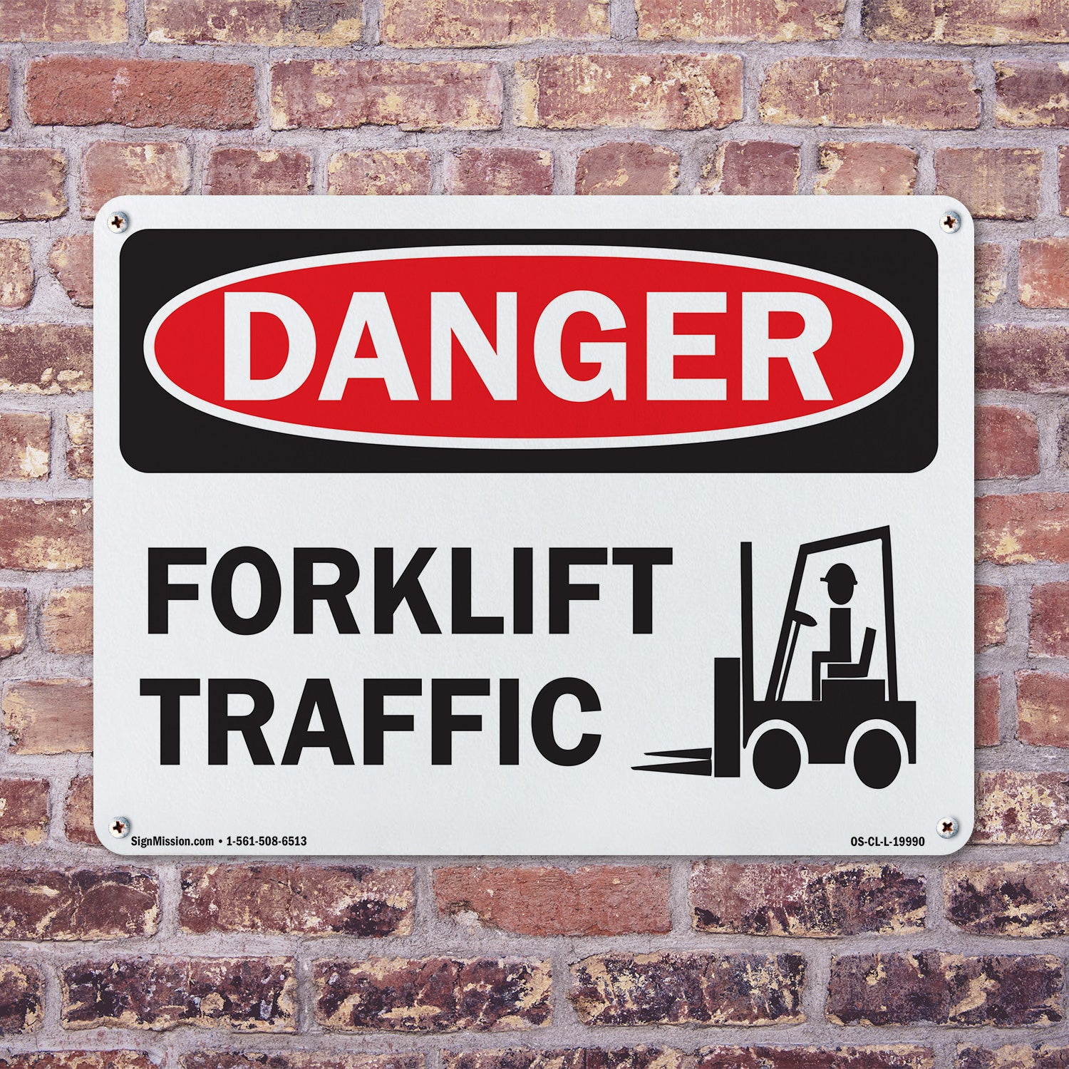 Forklift Traffic OSHA Danger Rigid Plastic Sign 24 Inch x 18 Inch - 5 Pack